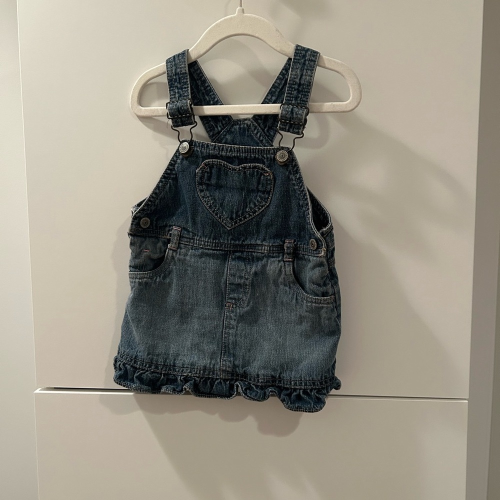 Denim Heart Kids Ruffle Skirt Overalls - 24 Months